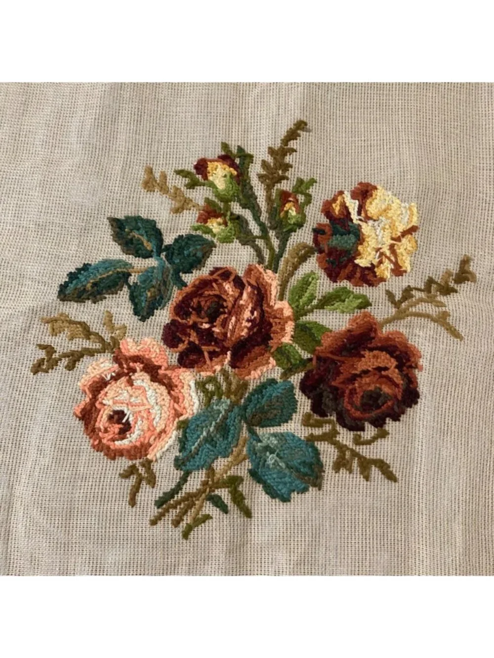 Vintage Madeira Needlepoint Tapestry Canvas Floral Bouquet Preworked 27x27